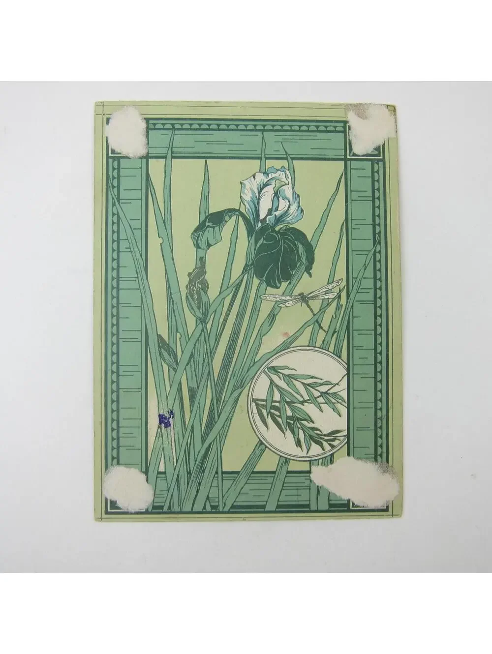 Victorian Greeting Card Flowers Red Pink White Hollyhocks Bee Dragonfly Antique